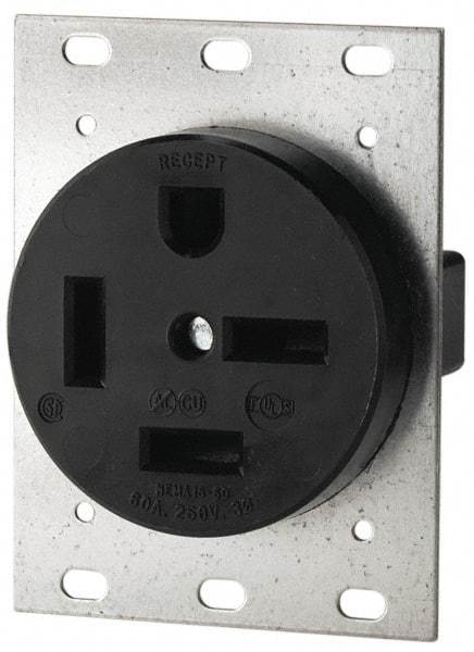 Cooper Wiring Devices - 250 VAC, 60 Amp, 15-60R NEMA Configuration, Black, Industrial Grade, Self Grounding Single Receptacle - 1 Phase, 3 Poles, 4 Wire, Flush Mount - Industrial Tool & Supply