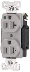 Cooper Wiring Devices - 125 VAC, 15 Amp, 5-15R NEMA Configuration, Gray, Hospital Grade, Self Grounding Duplex Receptacle - 1 Phase, 2 Poles, 3 Wire, Flush Mount, Antimicrobial, Chemical and Impact Resistant - Industrial Tool & Supply