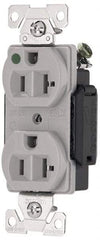 Cooper Wiring Devices - 125 VAC, 20 Amp, 5-20R NEMA Configuration, Gray, Hospital Grade, Self Grounding Duplex Receptacle - 1 Phase, 2 Poles, 3 Wire, Flush Mount, Antimicrobial, Chemical and Impact Resistant - Industrial Tool & Supply