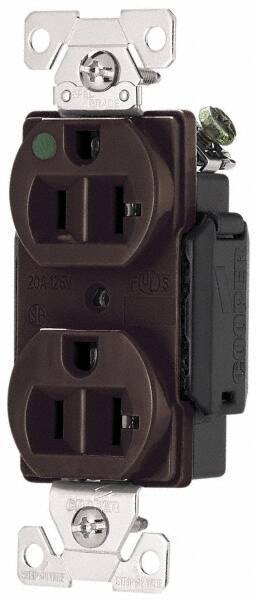 Cooper Wiring Devices - 125 VAC, 20 Amp, 5-20R NEMA Configuration, Brown, Hospital Grade, Self Grounding Duplex Receptacle - 1 Phase, 2 Poles, 3 Wire, Flush Mount, Antimicrobial, Chemical and Impact Resistant - Industrial Tool & Supply
