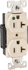 Cooper Wiring Devices - 125 VAC, 20 Amp, 5-20R NEMA Configuration, Ivory, Hospital Grade, Self Grounding Duplex Receptacle - 1 Phase, 2 Poles, 3 Wire, Flush Mount, Chemical, Heat and Impact Resistant - Industrial Tool & Supply