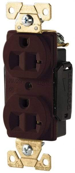 Cooper Wiring Devices - 125 VAC, 20 Amp, 5-20R NEMA Configuration, Brown, Industrial Grade, Self Grounding Duplex Receptacle - 1 Phase, 2 Poles, 3 Wire, Flush Mount, Antimicrobial, Chemical and Impact Resistant - Industrial Tool & Supply