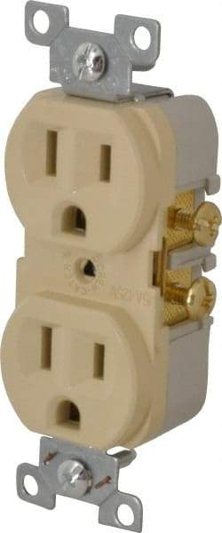 Cooper Wiring Devices - 125 VAC, 15 Amp, 5-15R NEMA Configuration, Ivory, Specification Grade, Self Grounding Duplex Receptacle - 1 Phase, 2 Poles, 3 Wire, Flush Mount, Tamper Resistant - Industrial Tool & Supply