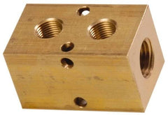 Made in USA - 1/4" Inlet, 1/8" Outlet Manifold - 1-3/4" Long x 1" Wide x 1" High, 0.17" Mount Hole, 2 Inlet Ports, 2 Outlet Ports - Industrial Tool & Supply