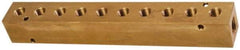 Made in USA - 1/4" Inlet, 1/8" Outlet Manifold - 7-3/4" Long x 1" Wide x 1" High, 0.17" Mount Hole, 2 Inlet Ports, 10 Outlet Ports - Industrial Tool & Supply