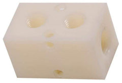 Made in USA - 1/2" Inlet, 3/8" Outlet Manifold - 2-3/4" Long x 1-1/2" Wide x 1-1/2" High, 0.2" Mount Hole, 2 Inlet Ports, 2 Outlet Ports - Industrial Tool & Supply