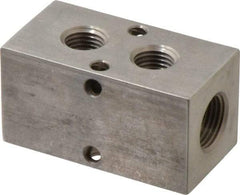 Made in USA - 3/8" Inlet, 1/4" Outlet Manifold - 2.38" Long x 1-1/4" Wide x 1-1/4" High, 0.2" Mount Hole, 2 Inlet Ports, 2 Outlet Ports - Industrial Tool & Supply