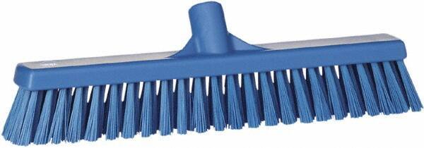 Vikan - 16" Fine Particle Synthetic Push Broom - 2" Bristle Length, Plastic Block, European Threaded Handle Connection - Industrial Tool & Supply