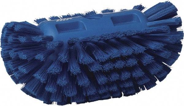 Vikan - 1-1/2" Bristle Length, Polyester Utility Scrub Brush - 5-1/2" Wide Head, 8" OAL, European Threaded Handle, Blue, Polypropylene Block - Industrial Tool & Supply