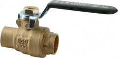 Legend Valve - 1/2" Pipe, Full Port, Brass Full Port Ball Valve - Bi-Directional, Sweat Ends, Quarter Turn Handle, 600 WOG, 150 WSP - Industrial Tool & Supply