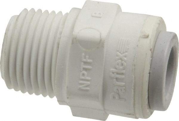 Parker - 3/8" Outside Diam, 3/8 NPTF, Polypropylene Push-to-Connect Tube Male Connector - 150 Max psi, Tan - Industrial Tool & Supply