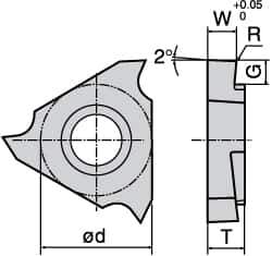 Tungaloy - 3050JTGR F Grade TH10, 0.5mm Cutting Width Carbide Grooving Insert - 1.1mm Max Depth of Cut, Right Hand, 0.03mm Corner Radius, Uncoated - Industrial Tool & Supply