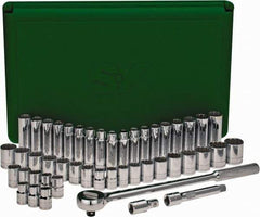 SK - 47 Piece 1/2" Drive Deep Well Socket Set - 12 Points, 1/2" to 1-1/2" (10mm to 24mm) Range, Inch/Metric Measurement Standard - Industrial Tool & Supply