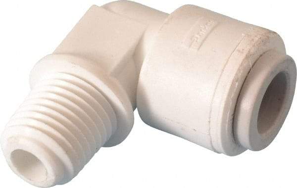 Parker - 3/8" Outside Diam, 1/4 NPTF, Polypropylene Push-to-Connect Tube Male Elbow - 150 Max psi, Tan - Industrial Tool & Supply