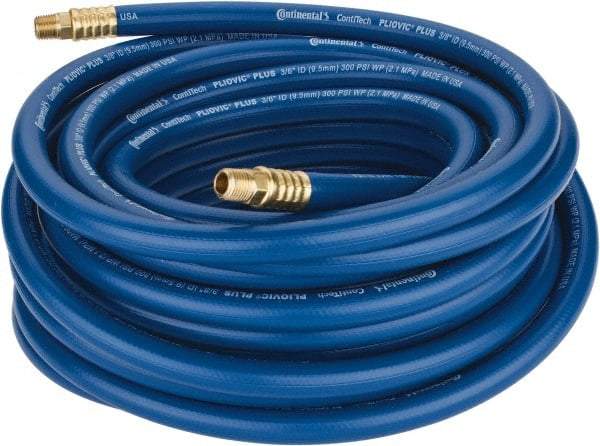 Continental ContiTech - 3/8" ID x 0.66" OD 50' Long Multipurpose Air Hose - MNPT x MNPT Ends, 300 Working psi, -10 to 158°F, 1/4" Fitting, Blue - Industrial Tool & Supply