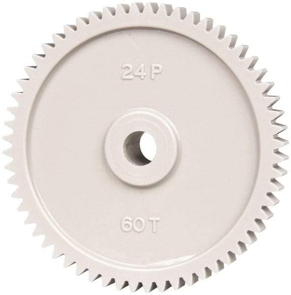 Made in USA - 24 Pitch, 2-1/2" Pitch Diam, 2.583" OD, 60 Tooth Spur Gear - 1/4" Face Width, 5/16" Bore Diam, 43/64" Hub Diam, 20° Pressure Angle, Acetal - Industrial Tool & Supply