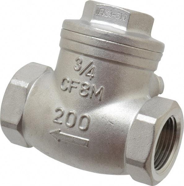 Sharpe Valves - 3/4" Stainless Steel Check Valve - FNPT x FNPT, 200 WOG - Industrial Tool & Supply