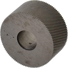 Made in USA - 3/4" Diam, 70° Tooth Angle, 50 TPI, Standard (Shape), Form Type High Speed Steel Right-Hand Diagonal Knurl Wheel - 3/8" Face Width, 1/4" Hole, Circular Pitch, 30° Helix, Bright Finish, Series KP - Exact Industrial Supply