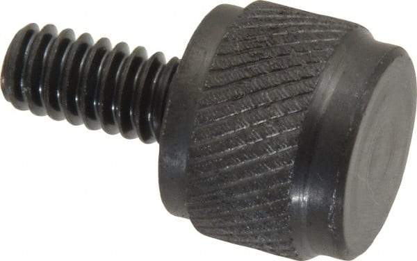 Gibraltar - 1/4-20 Knurled Shoulderless Steel Thumb Screw - 1" OAL, 5/8" Head Diam x 1/2" Head Height, Black Oxide Finish - Industrial Tool & Supply