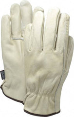 MCR Safety - Size L (9) Grain Cowhide General Protection Work Gloves - For Work & Driver, Uncoated, Slip-On Cuff, Full Fingered, Cream/Brown, Paired - Industrial Tool & Supply