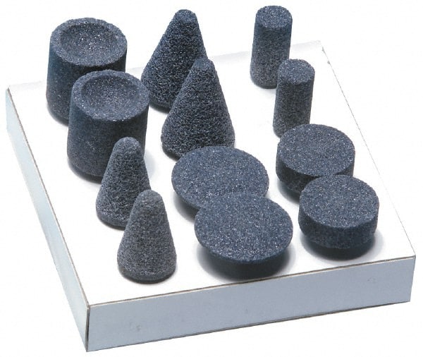 Grier Abrasives - 12 Piece Aluminum Oxide Vitrified Abrasive Point Set - Industrial Tool & Supply