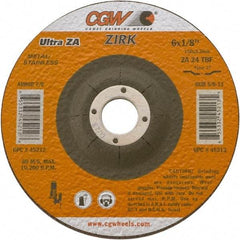 Camel Grinding Wheels - 24 Grit, 9" Wheel Diam, 1/8" Wheel Thickness, Type 27 Depressed Center Wheel - Coarse Grade, Zirconia Alumina, Resinoid Bond, 6,650 Max RPM - Industrial Tool & Supply