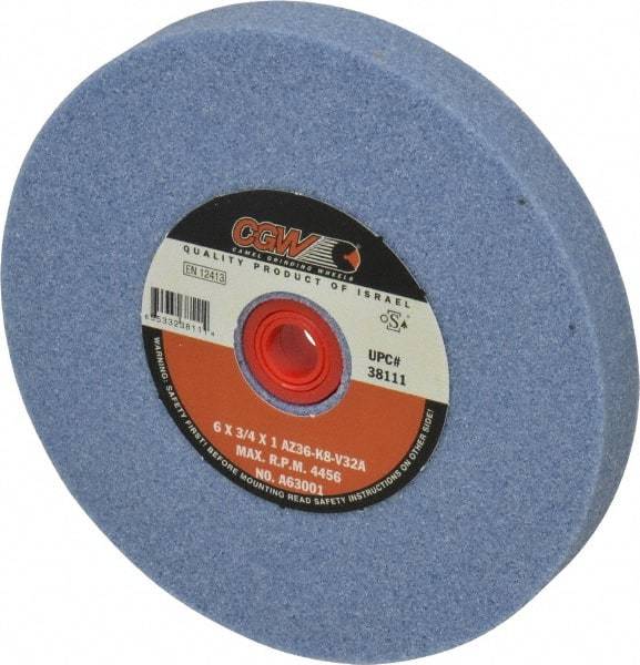 Camel Grinding Wheels - 36 Grit Aluminum Oxide Bench & Pedestal Grinding Wheel - 6" Diam x 1" Hole x 3/4" Thick, 4456 Max RPM, K Hardness, Very Coarse Grade , Vitrified Bond - Industrial Tool & Supply