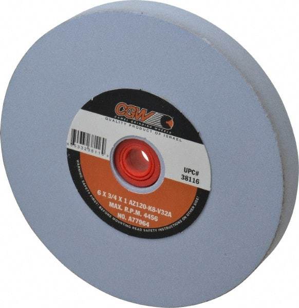 Camel Grinding Wheels - 120 Grit Aluminum Oxide Bench & Pedestal Grinding Wheel - 6" Diam x 1" Hole x 3/4" Thick, 4456 Max RPM, K Hardness, Fine Grade , Vitrified Bond - Industrial Tool & Supply