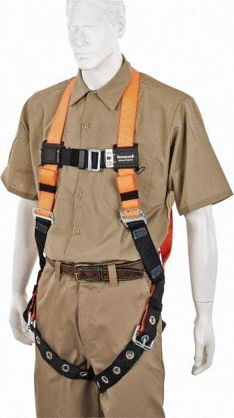 Miller - 400 Lb Capacity, Size Universal, Full Body Construction Safety Harness - Polyester, Tongue Leg Strap, Mating Chest Strap, Orange/Black - Industrial Tool & Supply