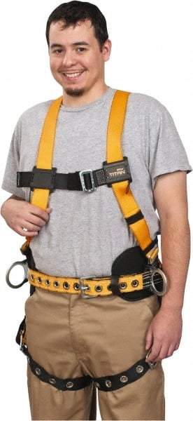 Miller - 400 Lb Capacity, Size Universal, Full Body Construction Safety Harness - Polyester, Side D-Ring, Tongue Leg Strap, Mating Chest Strap, Yellow/Black - Industrial Tool & Supply