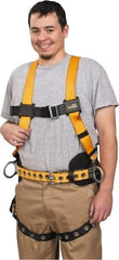Miller - 400 Lb Capacity, Size Universal, Full Body Construction Safety Harness - Polyester, Side D-Ring, Tongue Leg Strap, Mating Chest Strap, Yellow/Black - Industrial Tool & Supply
