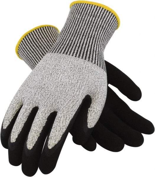 PRO-SAFE - Size S (7), ANSI Cut Lvl A2, Puncture Lvl 3, Abrasion Lvl 3, Rubber Coated HPPE Fiber Cut Resistant Gloves - 8.7" Long, Palm & Fingertips Coated, HPPE Fiber Lining, Salt & Pepper, Paired - Industrial Tool & Supply