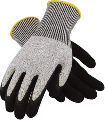 PRO-SAFE - Size S (7), ANSI Cut Lvl A2, Puncture Lvl 3, Abrasion Lvl 3, Rubber Coated HPPE Fiber Cut Resistant Gloves - 8.7" Long, Palm & Fingertips Coated, HPPE Fiber Lining, Salt & Pepper, Paired - Industrial Tool & Supply