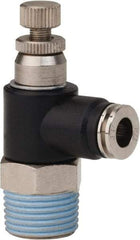 PRO-SOURCE - 3/8" NPT x 1/4" Tube OD Right Angle Flow Control Valve - 0 to 113.76 psi & Techno Polymer, Brass, Steel Material - Industrial Tool & Supply