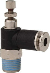 PRO-SOURCE - 1/8" NPT x 5/32" Tube OD Right Angle Flow Control Valve - 0 to 113.76 psi & Techno Polymer, Brass, Steel Material - Industrial Tool & Supply