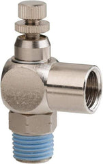 PRO-SOURCE - 1/4" Male NPT x 1/4" Female NPT Right Angle Flow Control Valve - 0 to 113.76 psi & Nickel Plated Brass Material - Industrial Tool & Supply