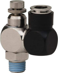 Value Collection - 1/4" Male NPT x 3/8" Tube OD Flow Control Offset Inline Valve - 0 to 113.76 psi & Techno Polymer, Brass, Steel Material - Industrial Tool & Supply