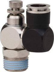 PRO-SOURCE - 1/2" Male NPT x 1/2" Tube OD Flow Control Offset Inline Valve - 0 to 113.76 psi & Techno Polymer, Brass, Steel Material - Industrial Tool & Supply