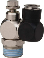 Value Collection - 1/2" Male NPT x 3/8" Tube OD Flow Control Offset Inline Valve - 0 to 113.76 psi & Techno Polymer, Brass, Steel Material - Industrial Tool & Supply