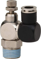 Value Collection - 3/8" Male NPT x 5/16" Tube OD Flow Control Offset Inline Valve - 0 to 113.76 psi & Techno Polymer, Brass, Steel Material - Industrial Tool & Supply