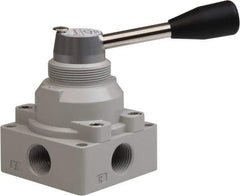 Value Collection - 1/2" NPT Manual Mechanical Valve - 4-Way, 3 Position with L Cock Device, 0.976 CV Rate & 127.98 Max psi - Industrial Tool & Supply