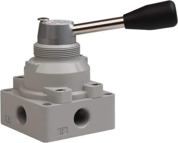 Value Collection - 3/8" NPT Manual Mechanical Valve - 4-Way, 3 Position with L Cock Device, 0.976 CV Rate & 127.98 Max psi - Industrial Tool & Supply