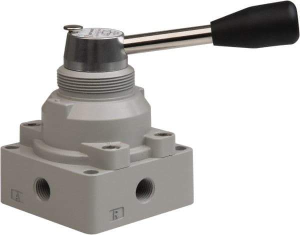 Value Collection - 1/4" NPT Manual Mechanical Valve - 4-Way, 3 Position with L Cock Device, 0.976 CV Rate & 127.98 Max psi - Industrial Tool & Supply