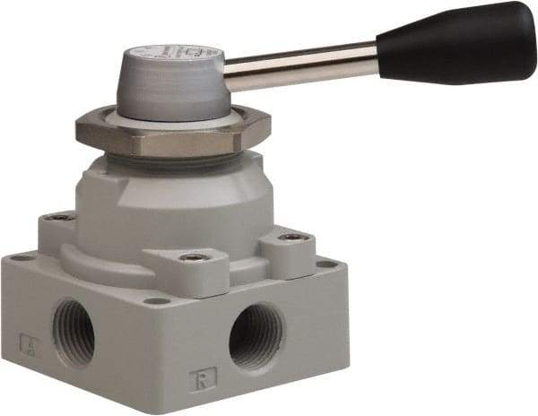 Value Collection - 1/2" NPT Manual Mechanical Valve - 4-Way, 3 Position with I Panel Nut, 0.976 CV Rate & 127.98 Max psi - Industrial Tool & Supply