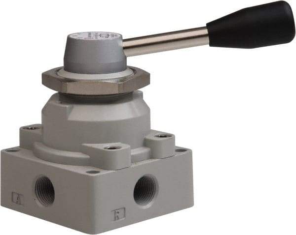 Value Collection - 3/8" NPT Manual Mechanical Valve - 4-Way, 3 Position with I Panel Nut, 0.976 CV Rate & 127.98 Max psi - Industrial Tool & Supply