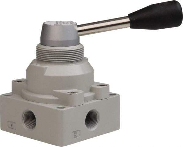 PRO-SOURCE - 3/8" NPT Manual Mechanical Valve - 4-Way, 3 Position, Lever, 0.98 CV Rate & 127.98 Max psi - Industrial Tool & Supply