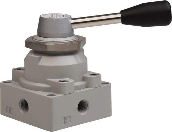 Value Collection - 1/4" NPT Manual Mechanical Valve - 4-Way, 3 Position with I Panel Nut, Lever, 0.98 CV Rate & 127.98 Max psi - Industrial Tool & Supply