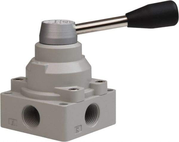 PRO-SOURCE - 1/2" NPT Manual Mechanical Valve - 4-Way, 2 Position, Lever, 0.98 CV Rate & 127.98 Max psi - Industrial Tool & Supply