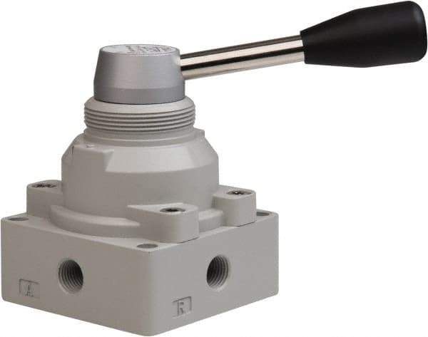 PRO-SOURCE - 1/4" NPT Manual Mechanical Valve - 4-Way, 2 Position, Lever, 0.98 CV Rate & 127.98 Max psi - Industrial Tool & Supply