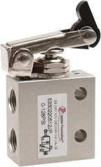 Value Collection - 1/8" NPT 3 Way, 2 Position Mini Mechanical Valve - 0.298 CV Rate, 7 CFM, 127.98 Max psi, One Way Roller/Spring Actuator - Industrial Tool & Supply